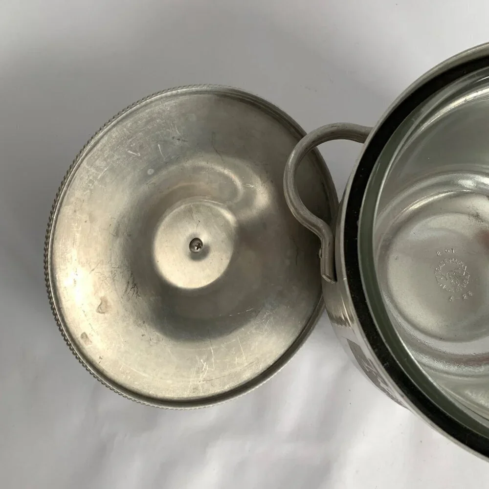 Vintage Buenilum Pyrex Ice Bucket Metal & Wood Handle Glass Lined